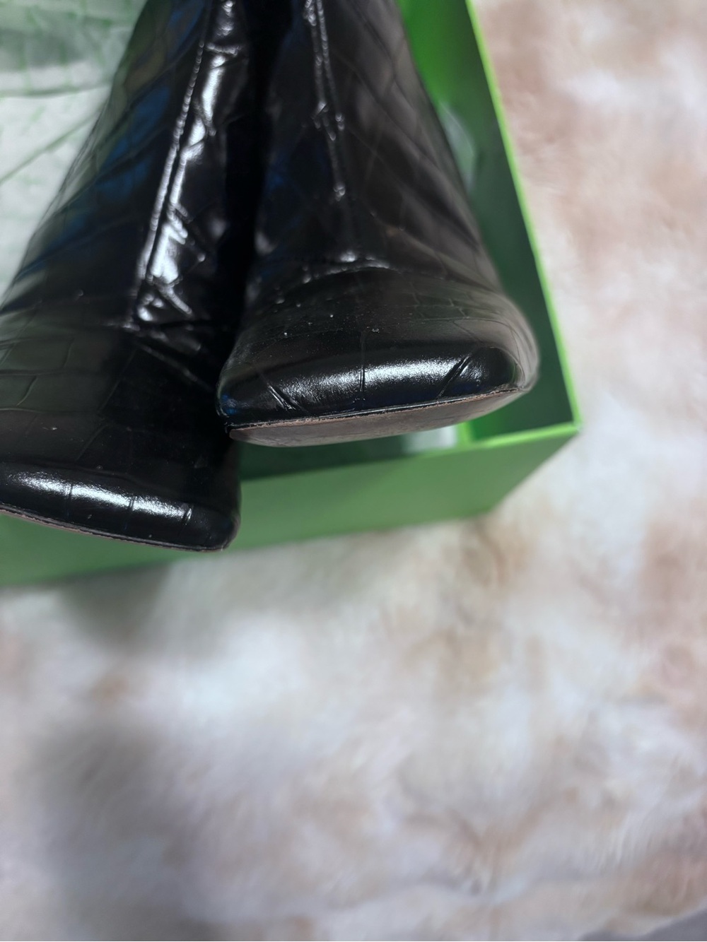 Sam Edelman Black Croc-Embossed Knee-High Heeled Boots - Picture 8 of 13